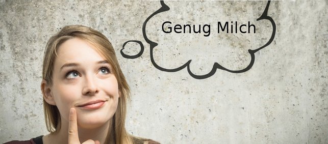 Frau mit Gedankenblase und Text Genug Milch