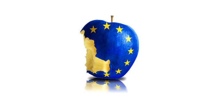 Angebissener Apfel bedruckt mit Europaflagge
