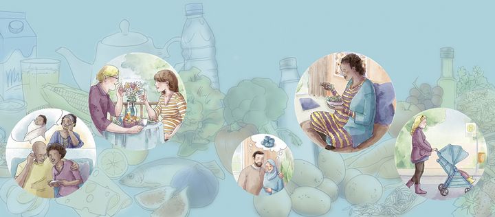 Illustrationen von Schwangeren und werdenden Eltern